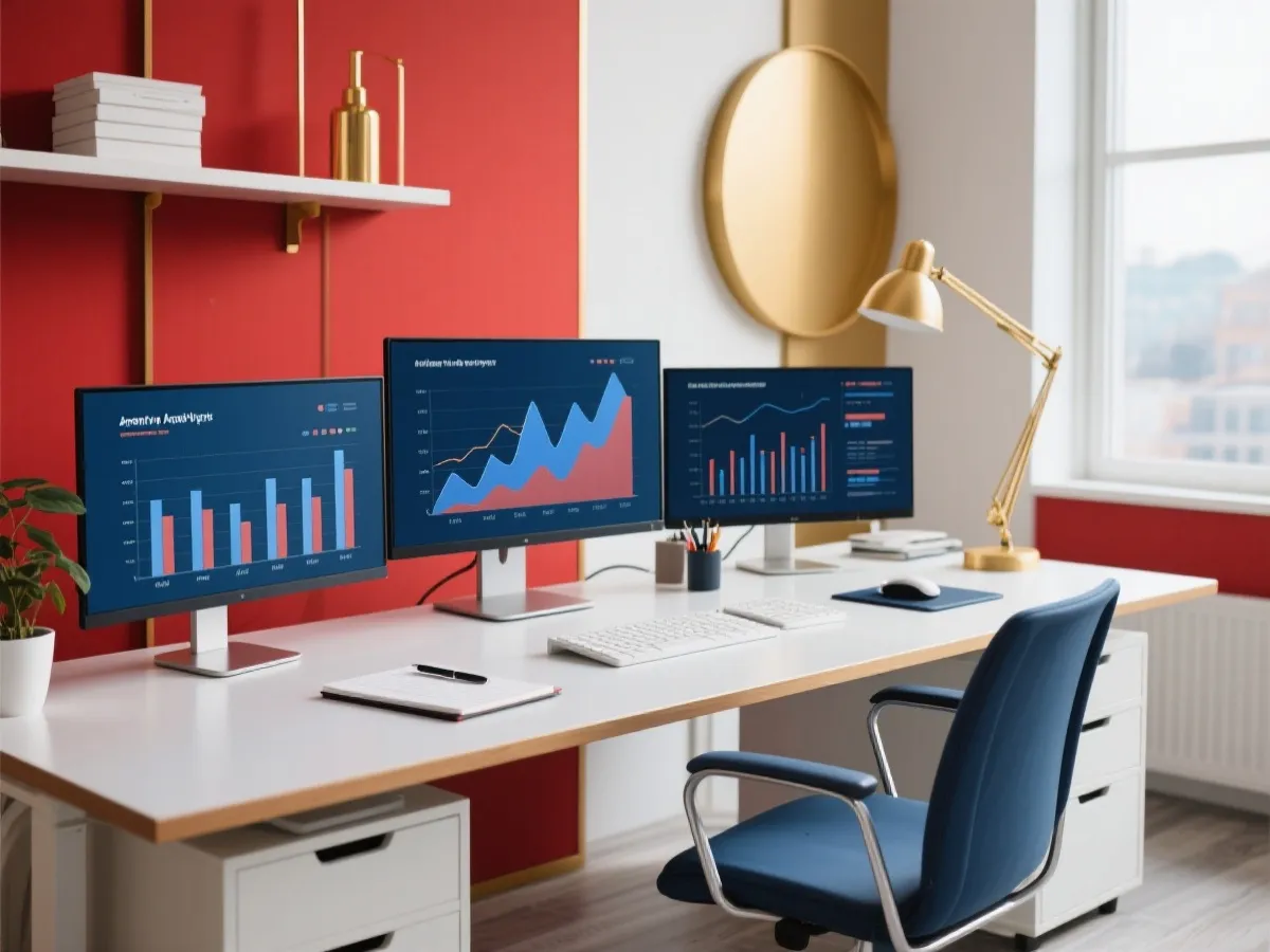 分析資料與走勢圖的桌面場景示意圖